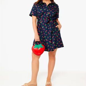 Kate Spade Navy Blue Strawberry Print Dress